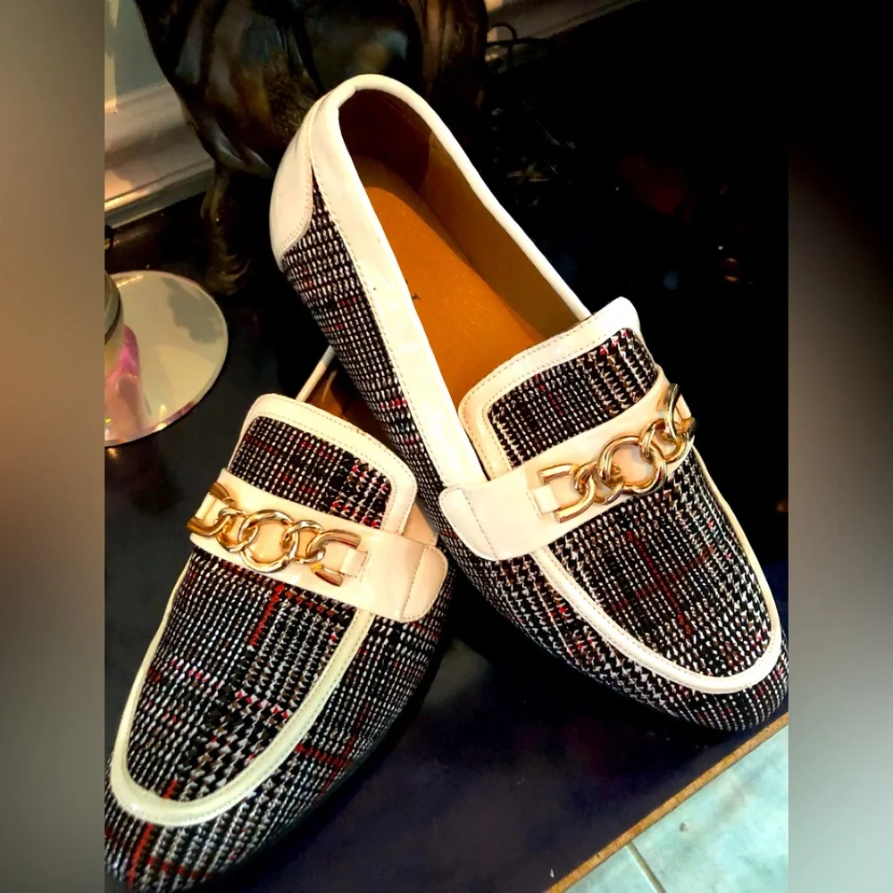 Men’s Houndstooth Classic Shoes,white trim With Gold Chain - Picture 2 of 6